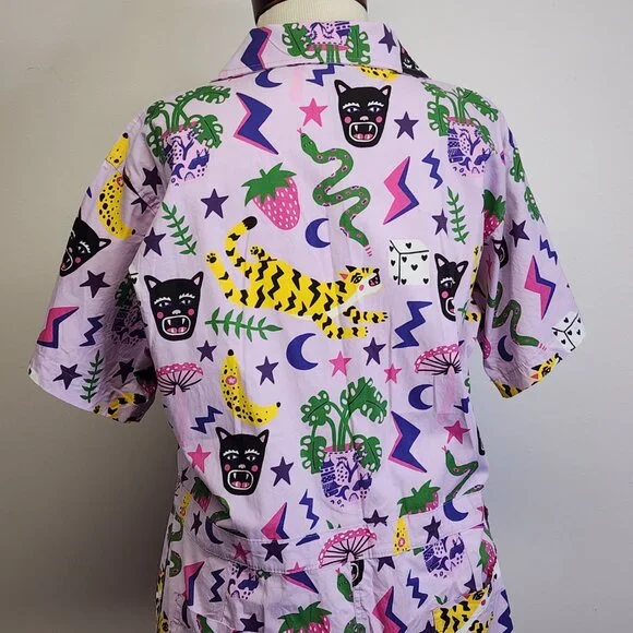 Nooworks Coveralls Short Sleeve Jumpsuit in Hastings Print Womens XXL Lavender - Picture 9 of 13